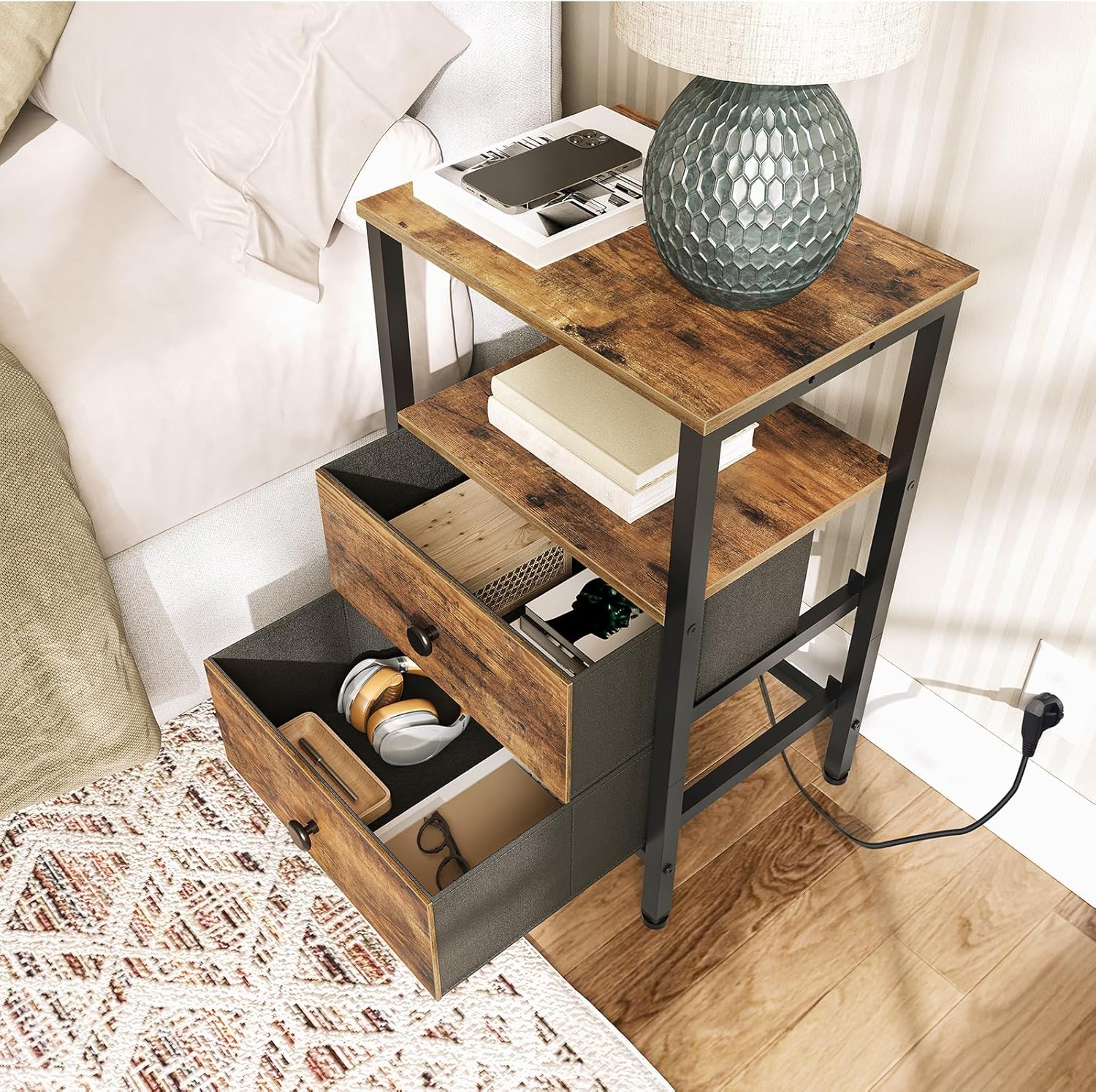 Yatiney Comodino Industriale con Prese e USB - immagine 4