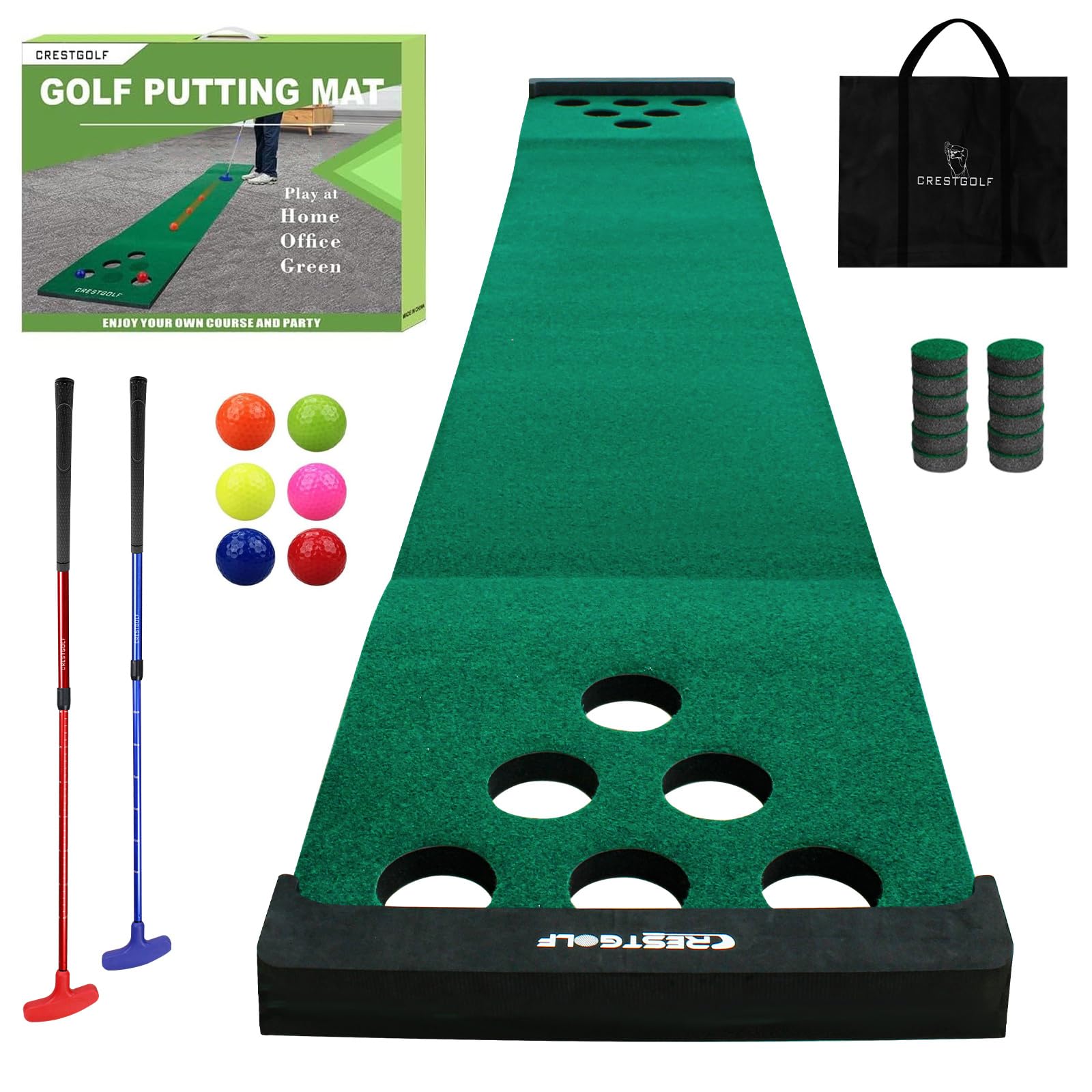Set di tappetini da golf da ping pong, tappetino da golf con 2 putter, 6 palline da golf, 12 coperture per fori da golf per interni ed esterni, gioco corto, ufficio, feste, cortile