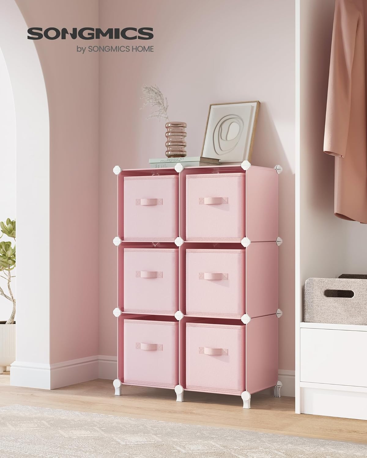 Songmics Scaffale Componibile a Cubi 6 Scomparti, Rosa - immagine 2