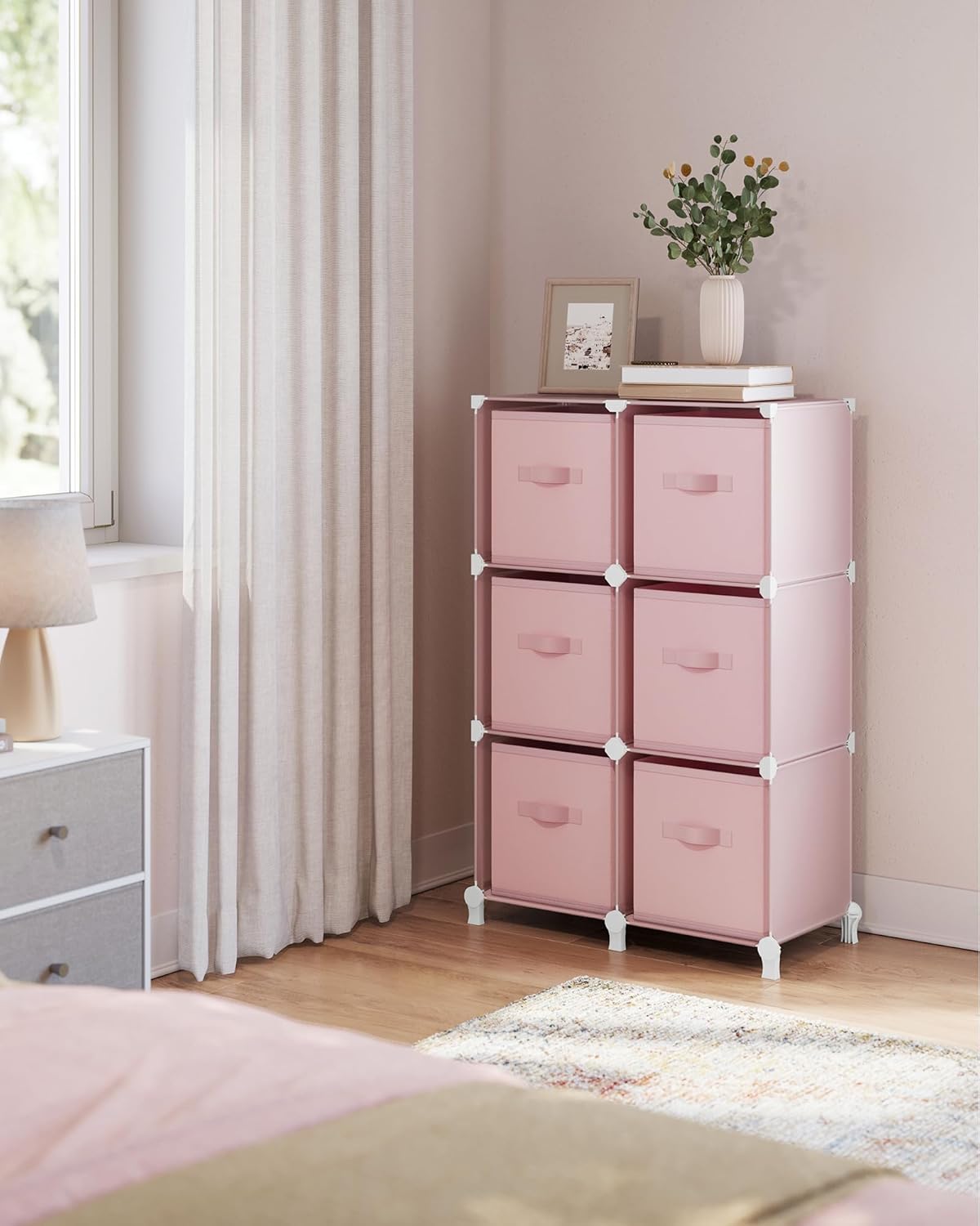 Songmics Scaffale Componibile a Cubi 6 Scomparti, Rosa - immagine 4