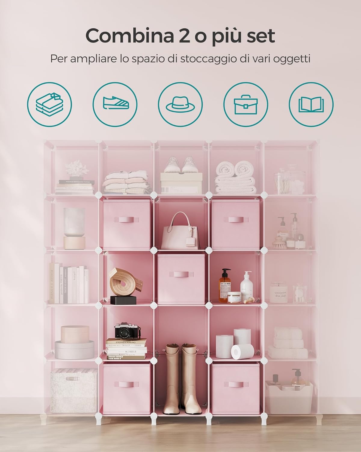Songmics Scaffale Componibile a Cubi 6 Scomparti, Rosa - immagine 7