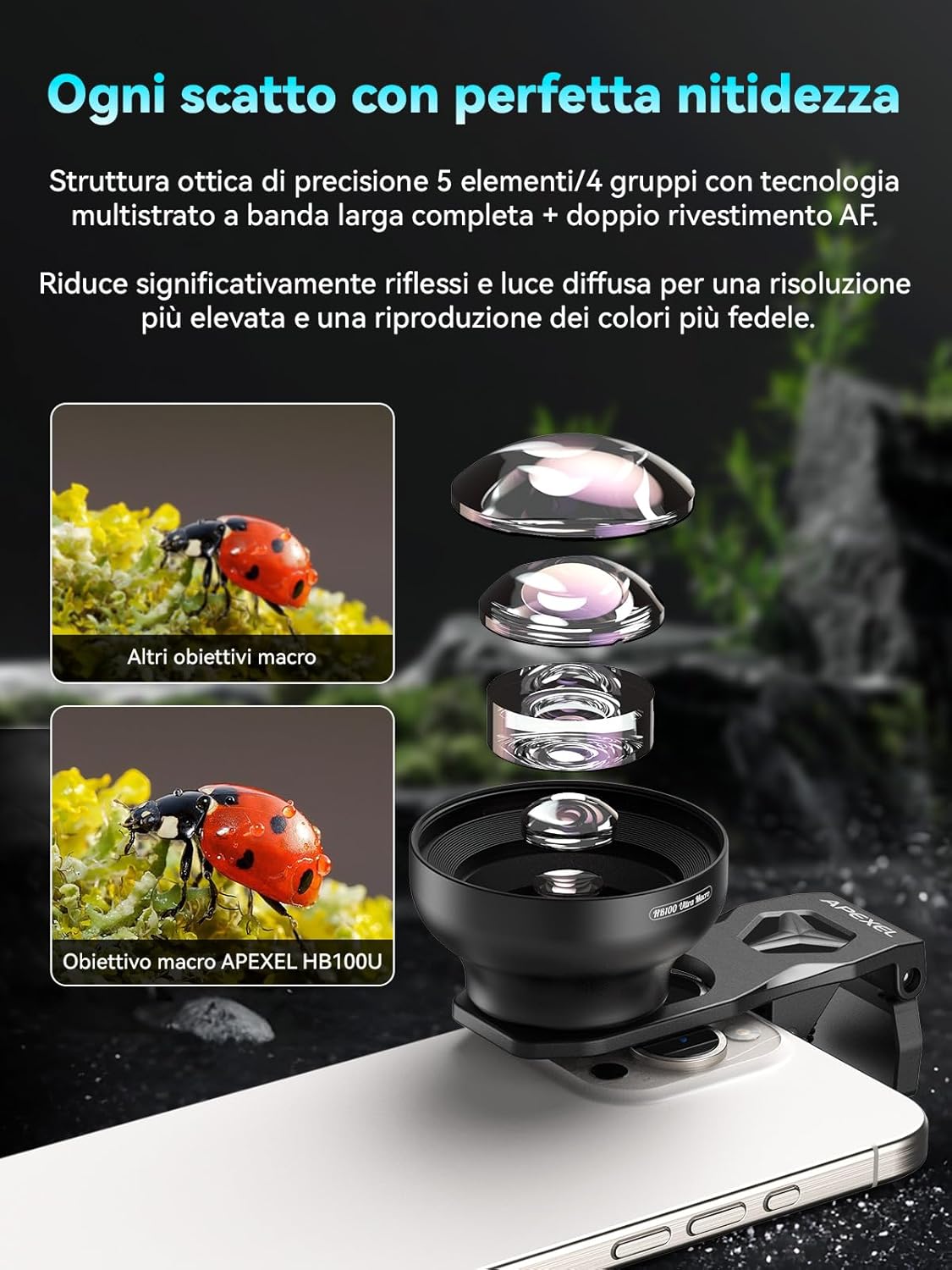 APEXEL 100Ultra Macro Obiettivo con Luce ad Anello - immagine 3