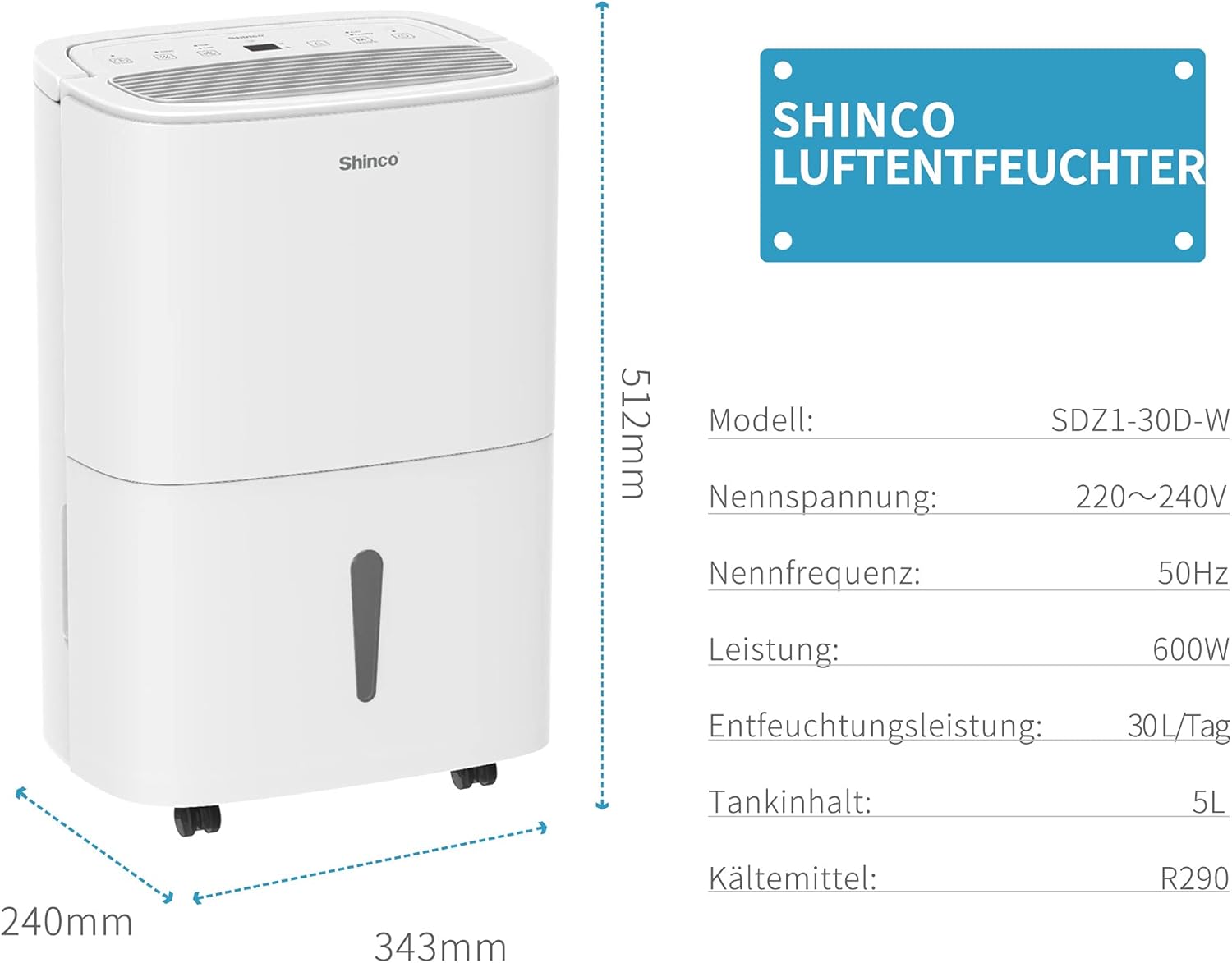 Shinco WIFI Deumidificatore Portatile 30L/Giorno, Bianco - immagine 8