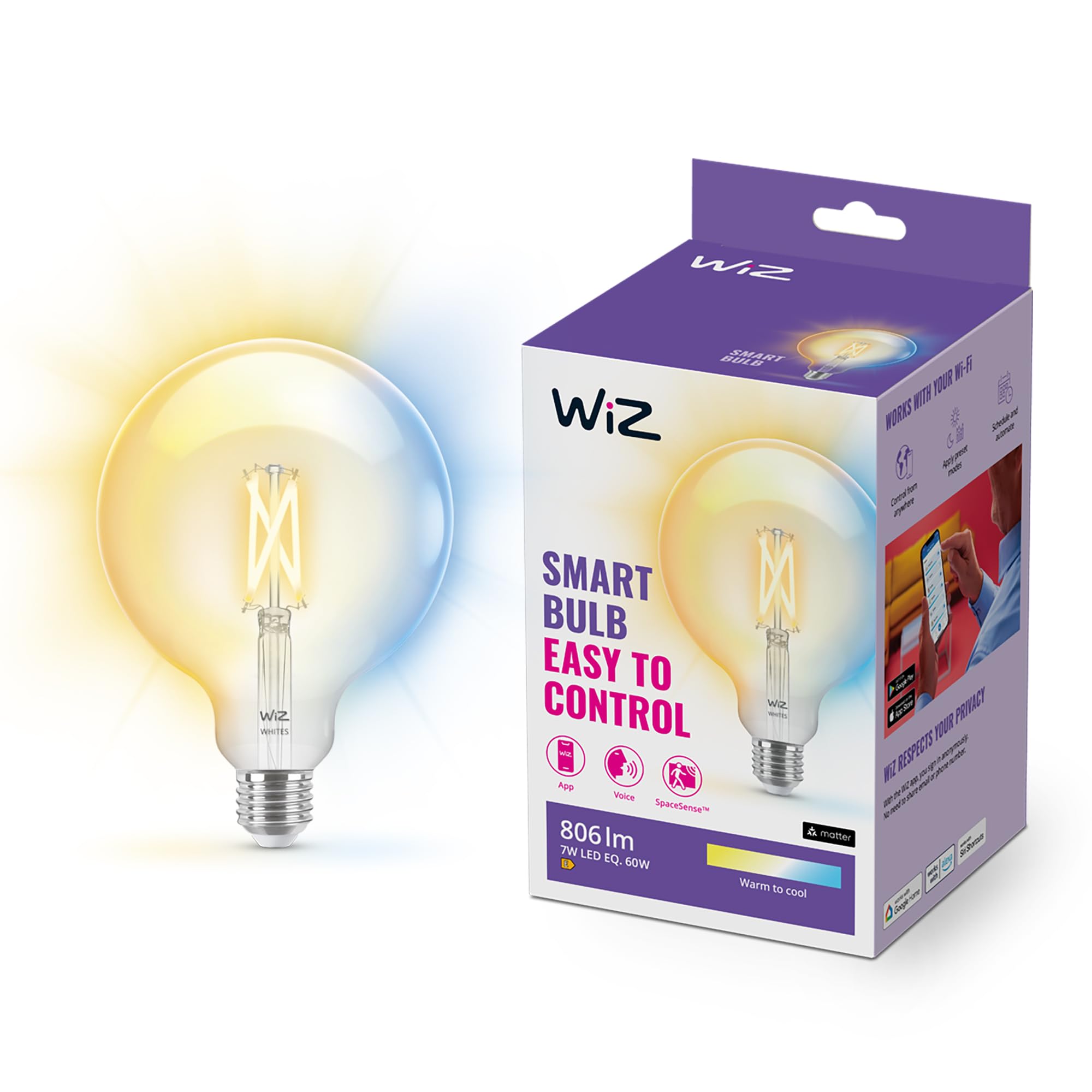 Wiz Lampadina Smart WiFi E27 7W Filament