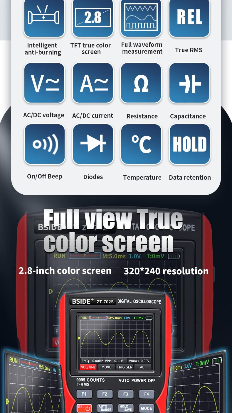 Bside Multimetro Digitale Oscilloscopio Portatile 9999 - immagine 5