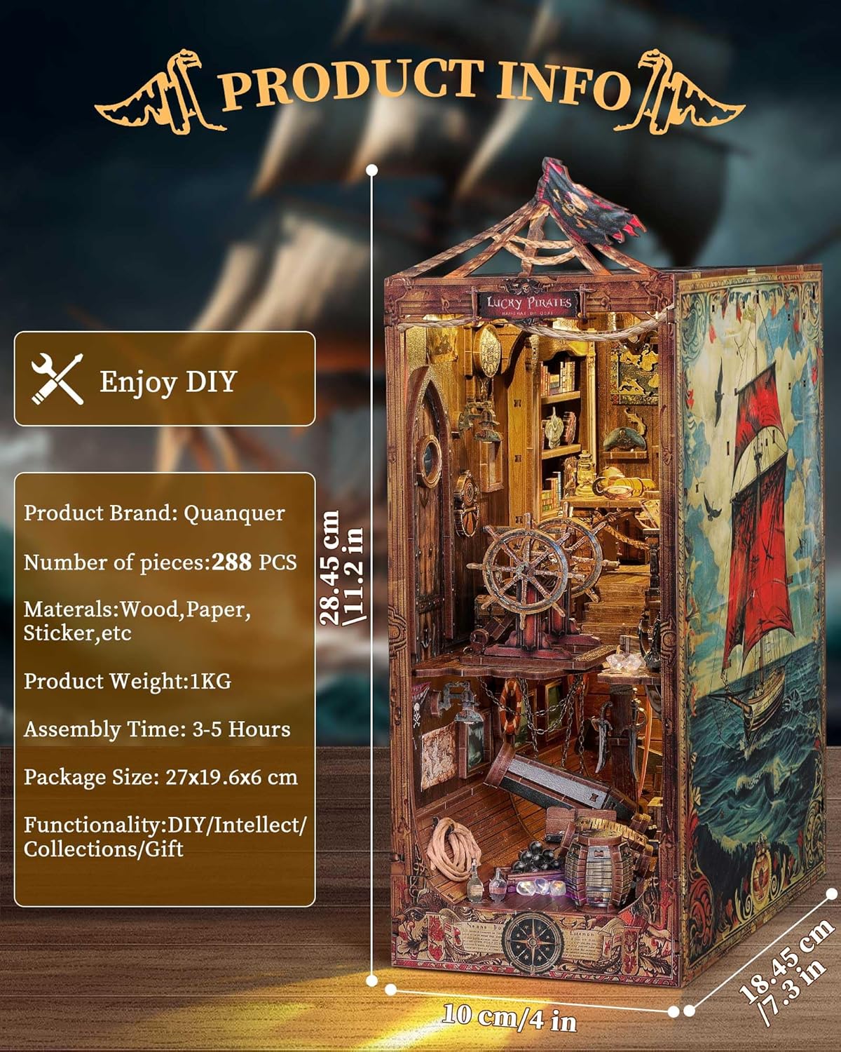 Quanquer Book Nook Kit 3D in Legno con LED - immagine 2