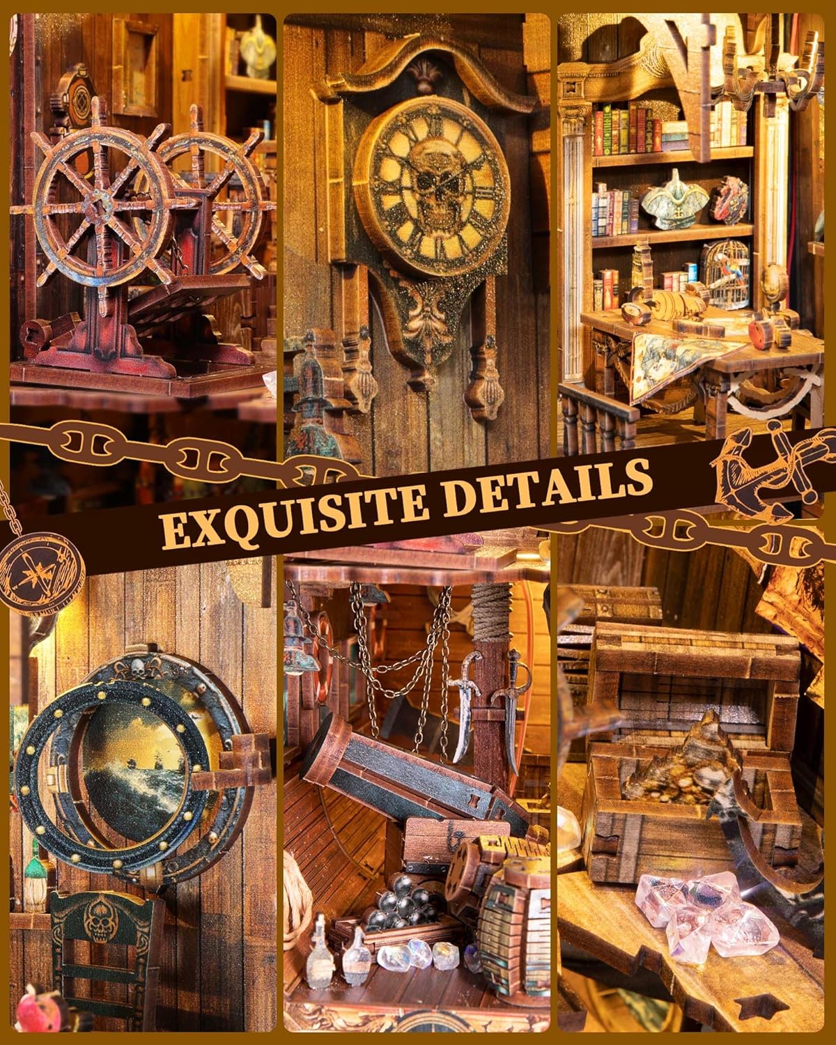 Quanquer Book Nook Kit 3D in Legno con LED - immagine 3