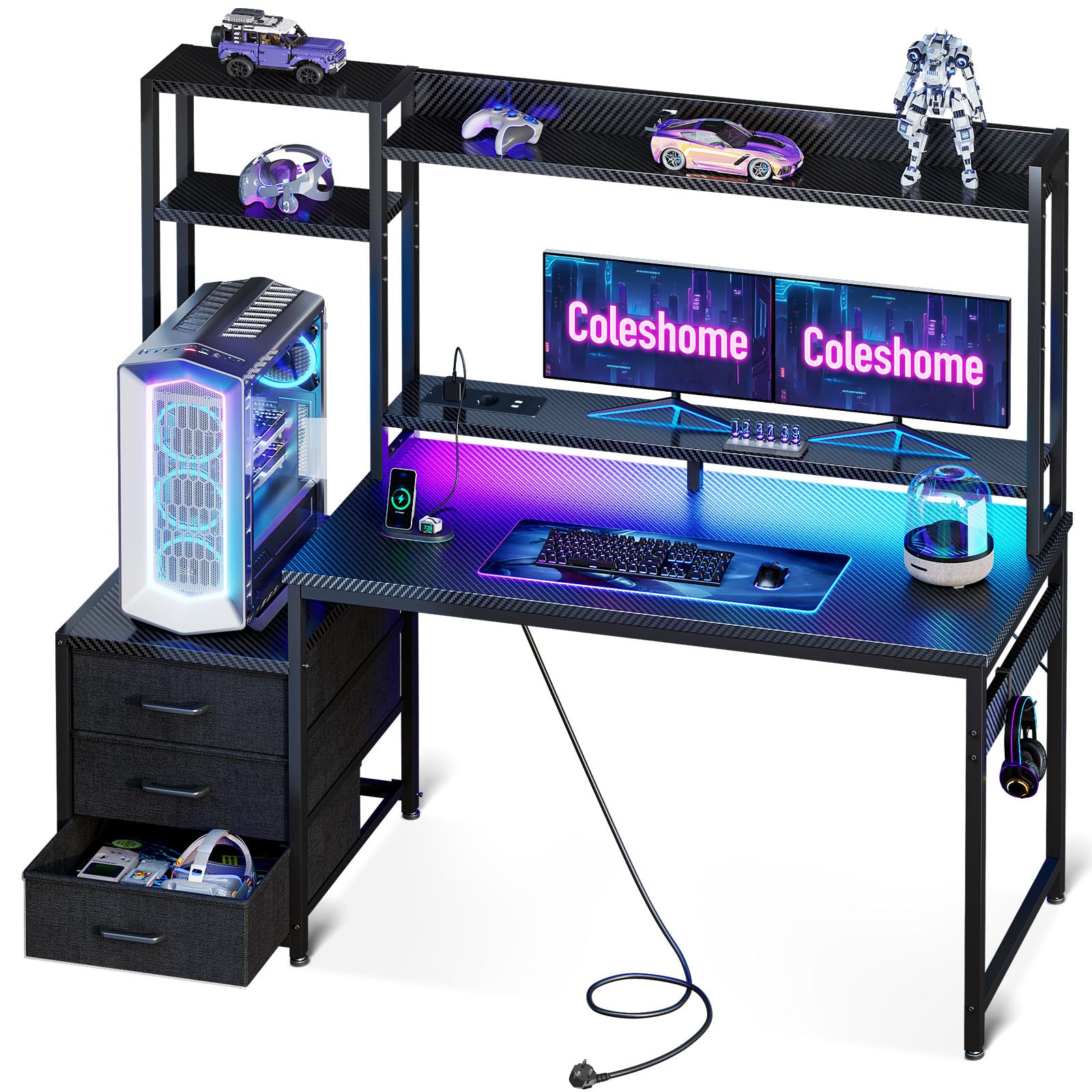 Coleshome Scrivania Gaming con Libreria e Cassetti