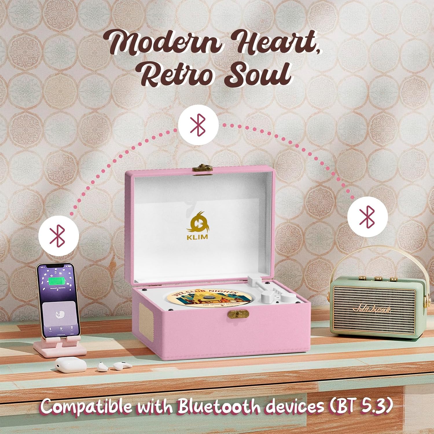 Klim RETRO CD PLAYER - Lettore CD Portatile, Rosa - immagine 2
