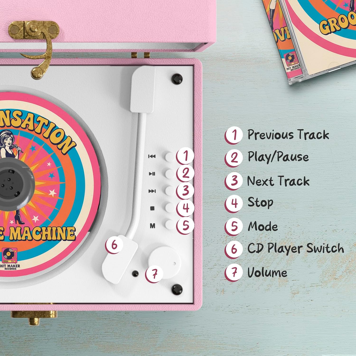 Klim RETRO CD PLAYER - Lettore CD Portatile, Rosa - immagine 3