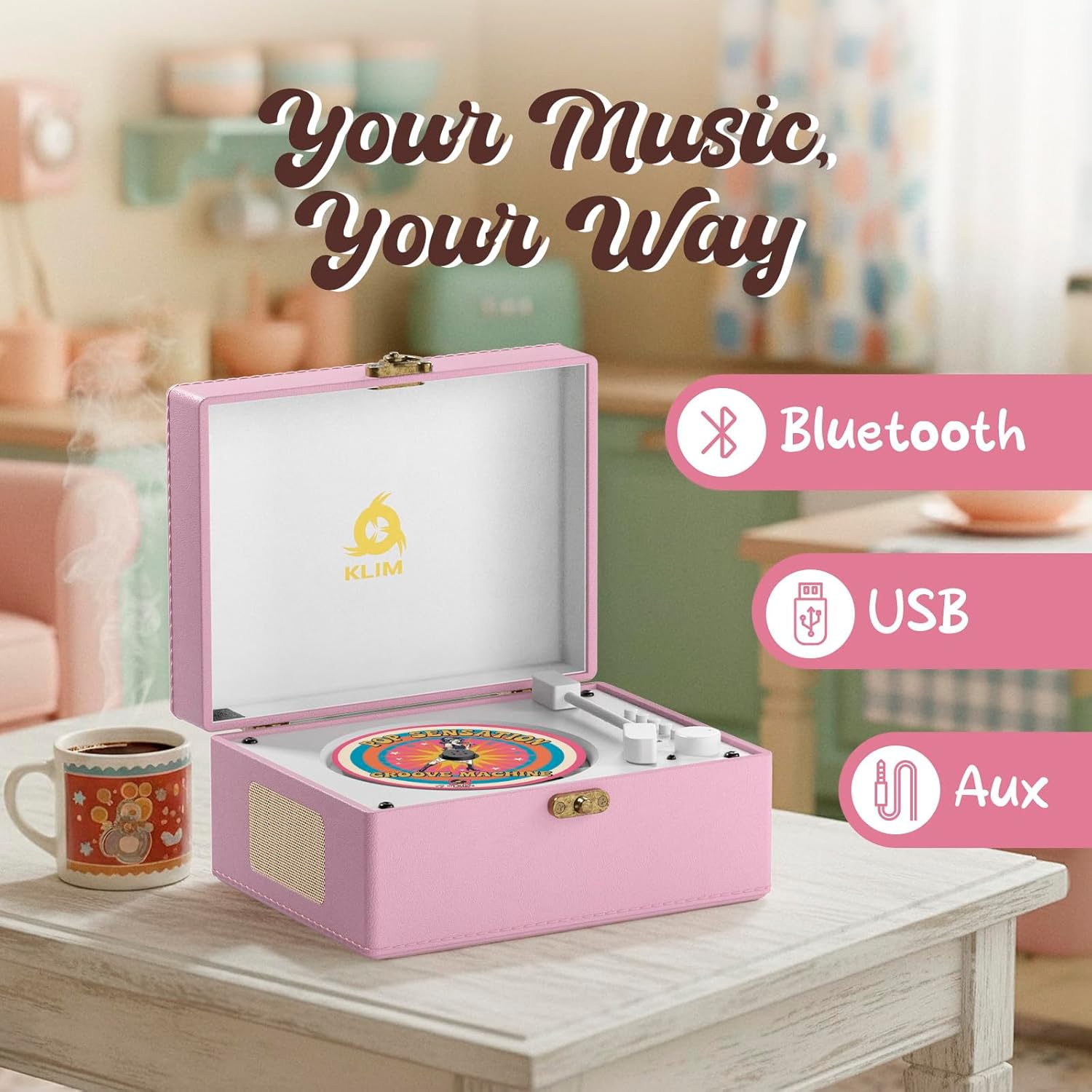 Klim RETRO CD PLAYER - Lettore CD Portatile, Rosa - immagine 4