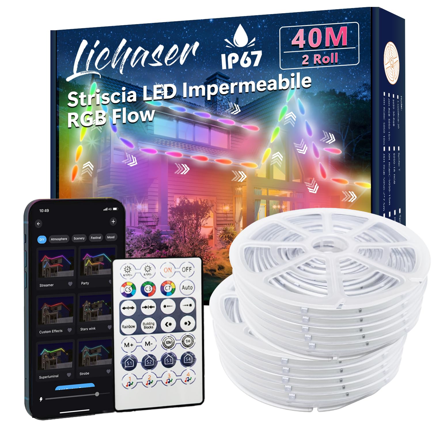 Lichaser Striscia LED per Esterni IP67 RGB+IC 40m