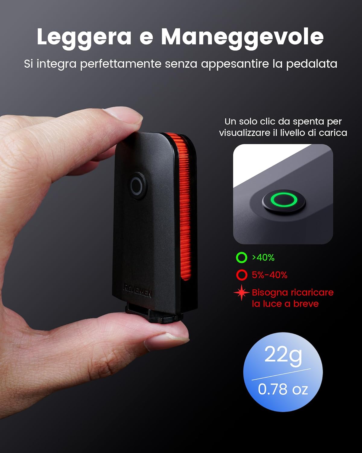 Ravemen CL01 - Luce Posteriore Bici 30 Lumen - immagine 5