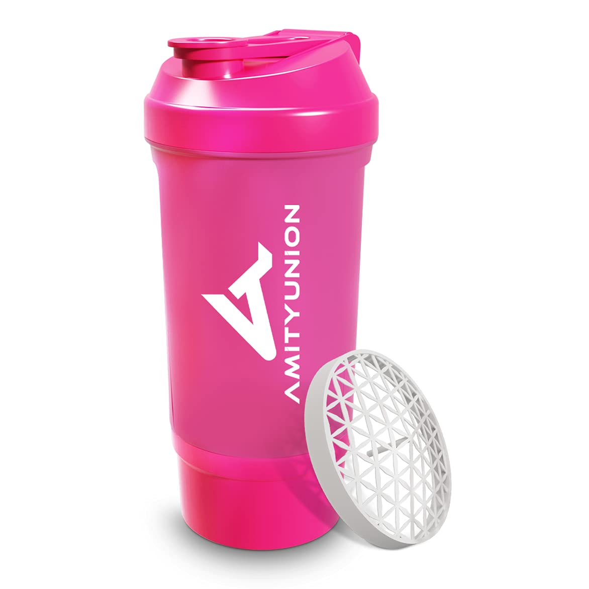 Shaker per proteine FYRA 700 ml con contenitore - scomparto polvere - shaker per proteine, senza BPA con setaccio e scala per frullati di siero di latte e BCCA, (Rosa)