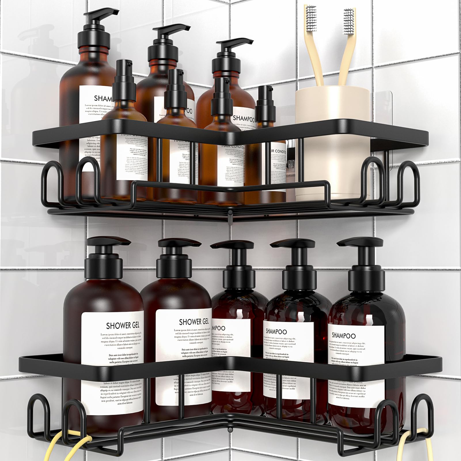 Mensola Doccia Angolare Senza Foratura (2 Pezzi, Nero)