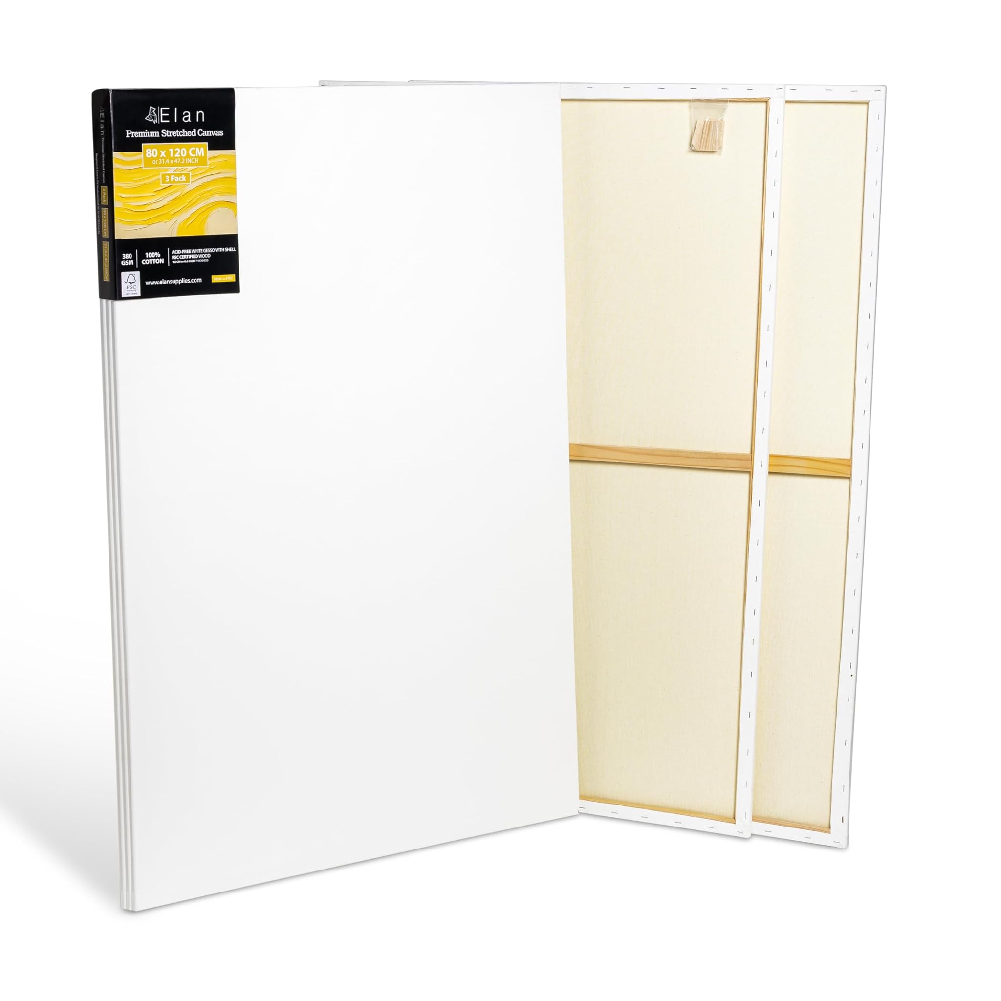 Elan Set 3 Tele per Dipingere 80x120cm, 100% Cotone