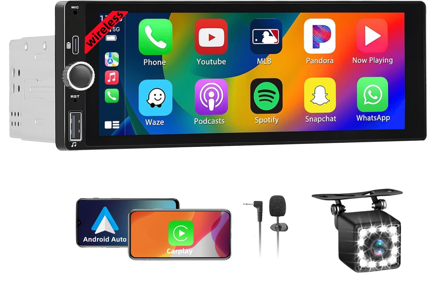 Wireless Autoradio CarPlay 1 DIN - Touchscreen 6.86 Pollici