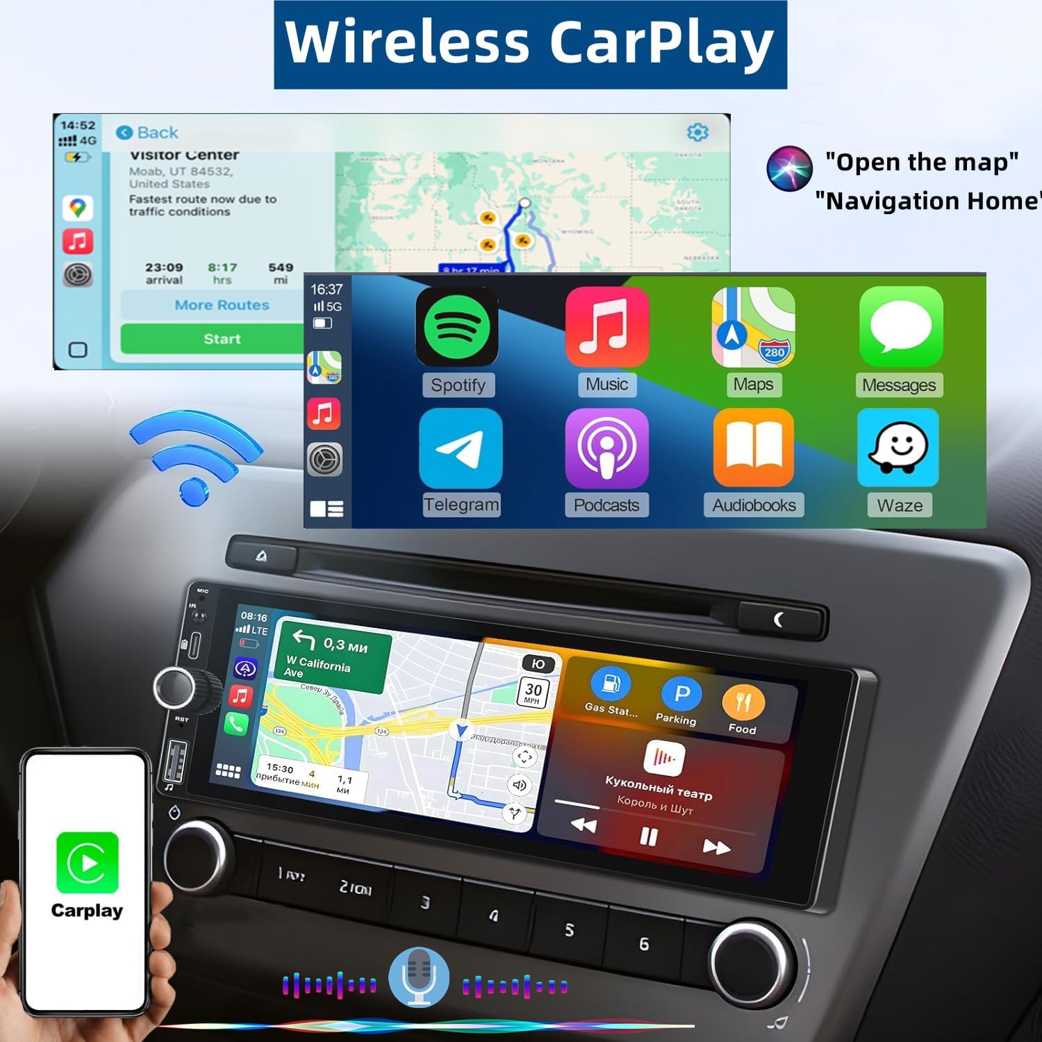 Wireless Autoradio CarPlay 1 DIN - Touchscreen 6.86 Pollici - immagine 2