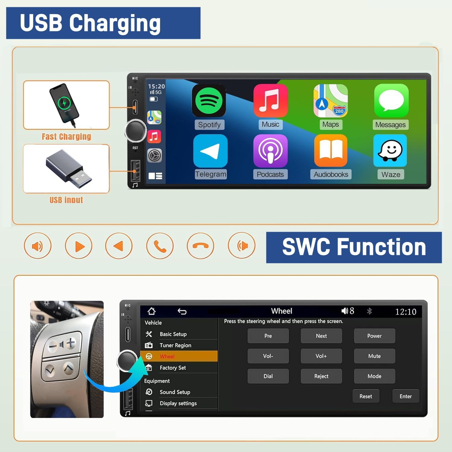 Wireless Autoradio CarPlay 1 DIN - Touchscreen 6.86 Pollici - immagine 4