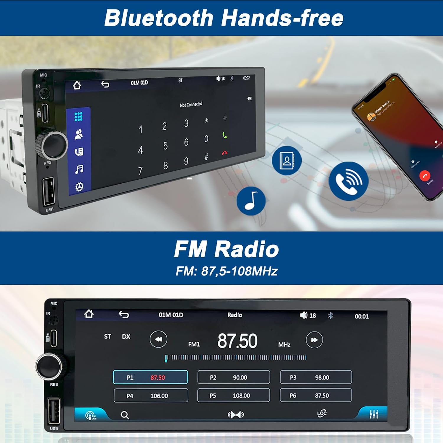 Wireless Autoradio CarPlay 1 DIN - Touchscreen 6.86 Pollici - immagine 5
