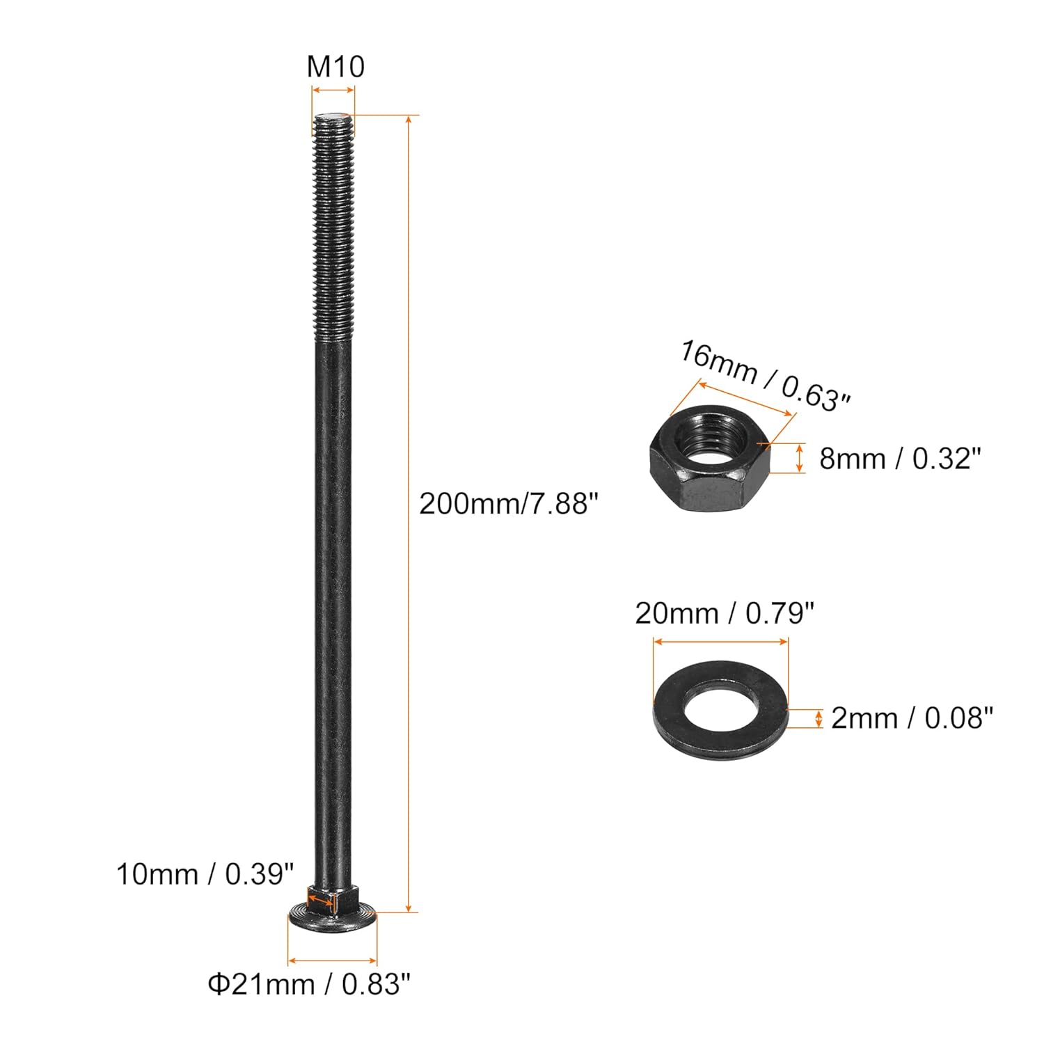 Quarkzman Bulloni Testa Tonda Collo Quadrato M10x200mm - immagine 2