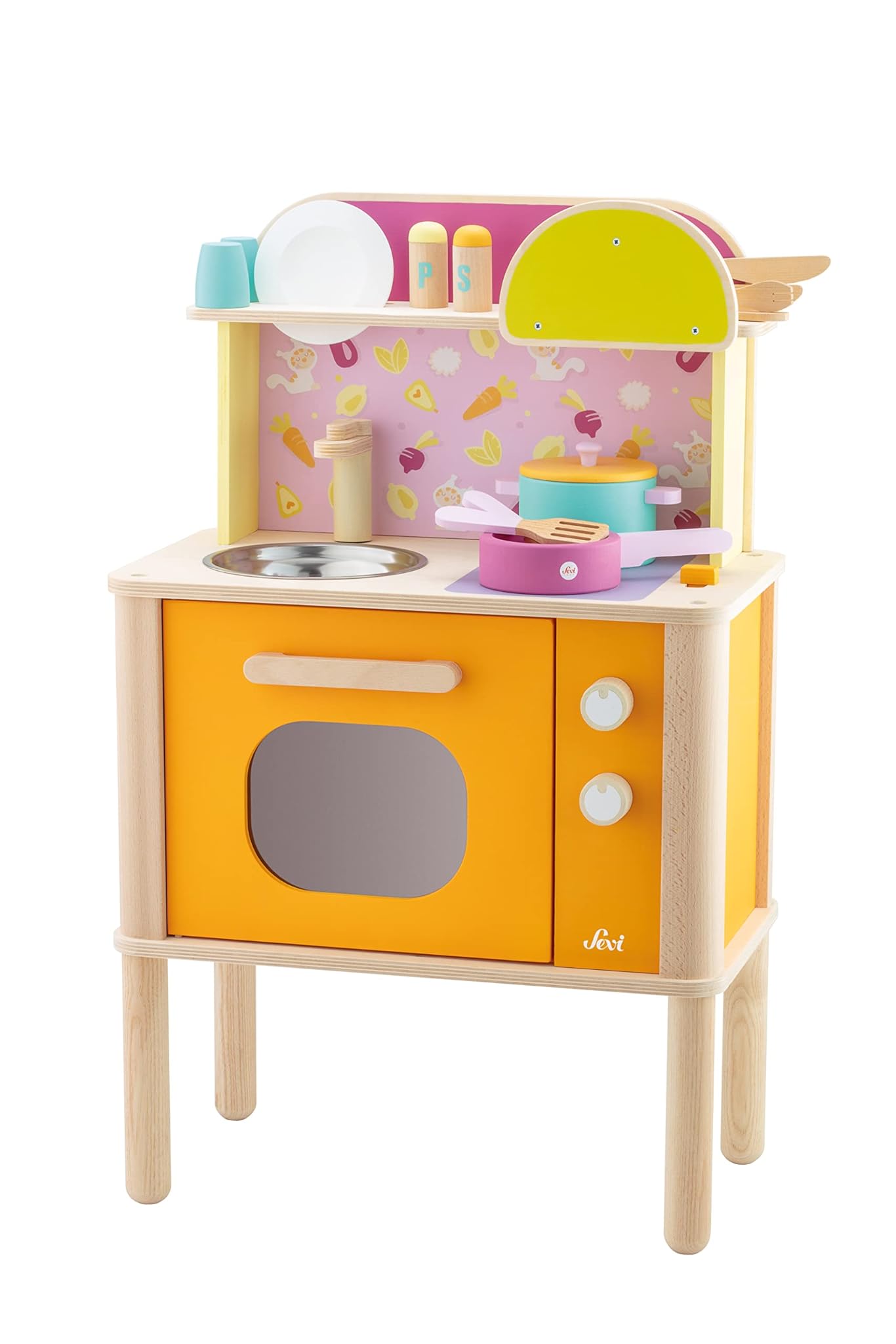 Trudi Cucina (16 pz) by Sevi | Giochi in legno eco per bambini. Cucina per bambine. Regalo di Natale creativo | 47x75x27cm | Giochi di imitazione | modello TUE57000