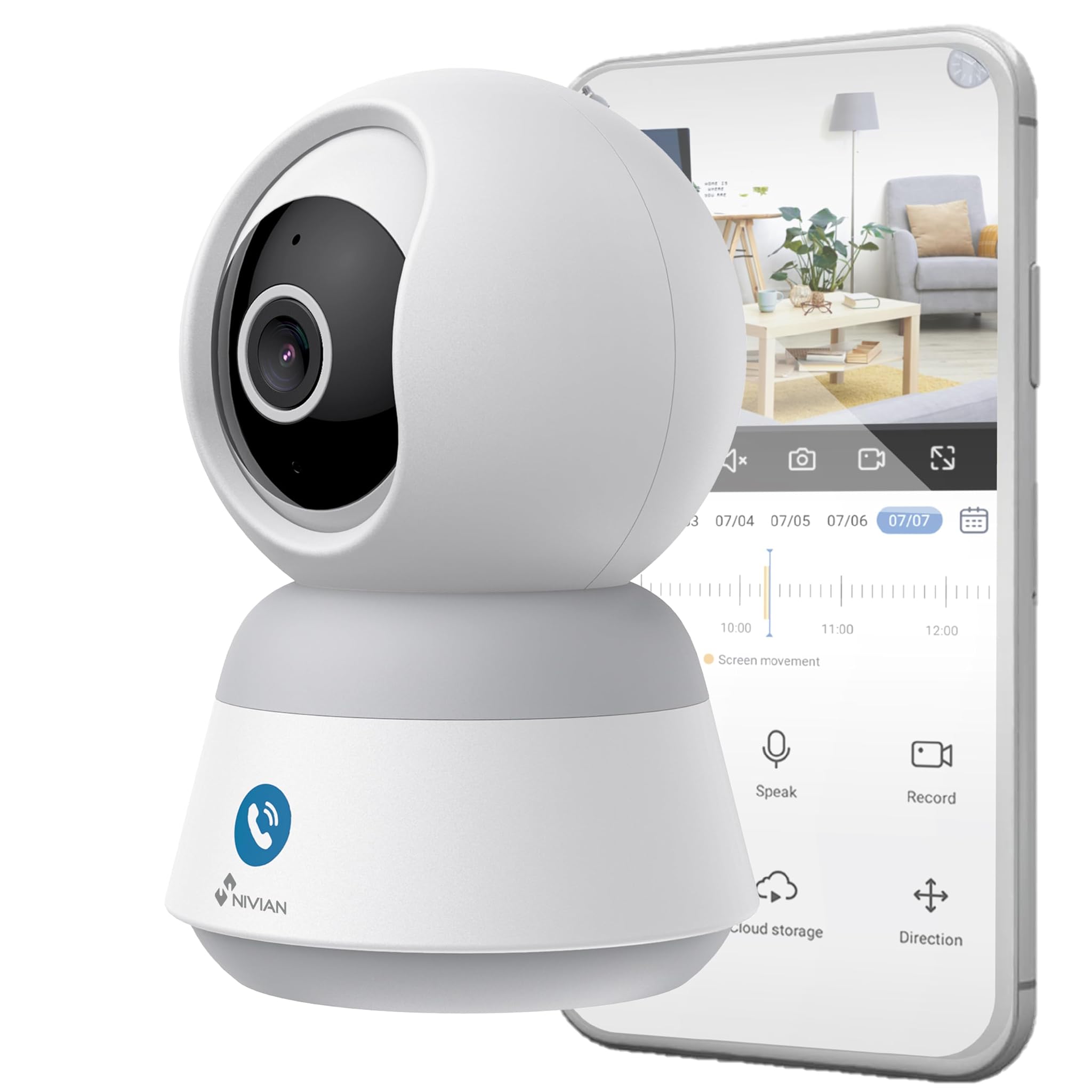 Nivian Telecamera WiFi Interna 2K 4MP 360°