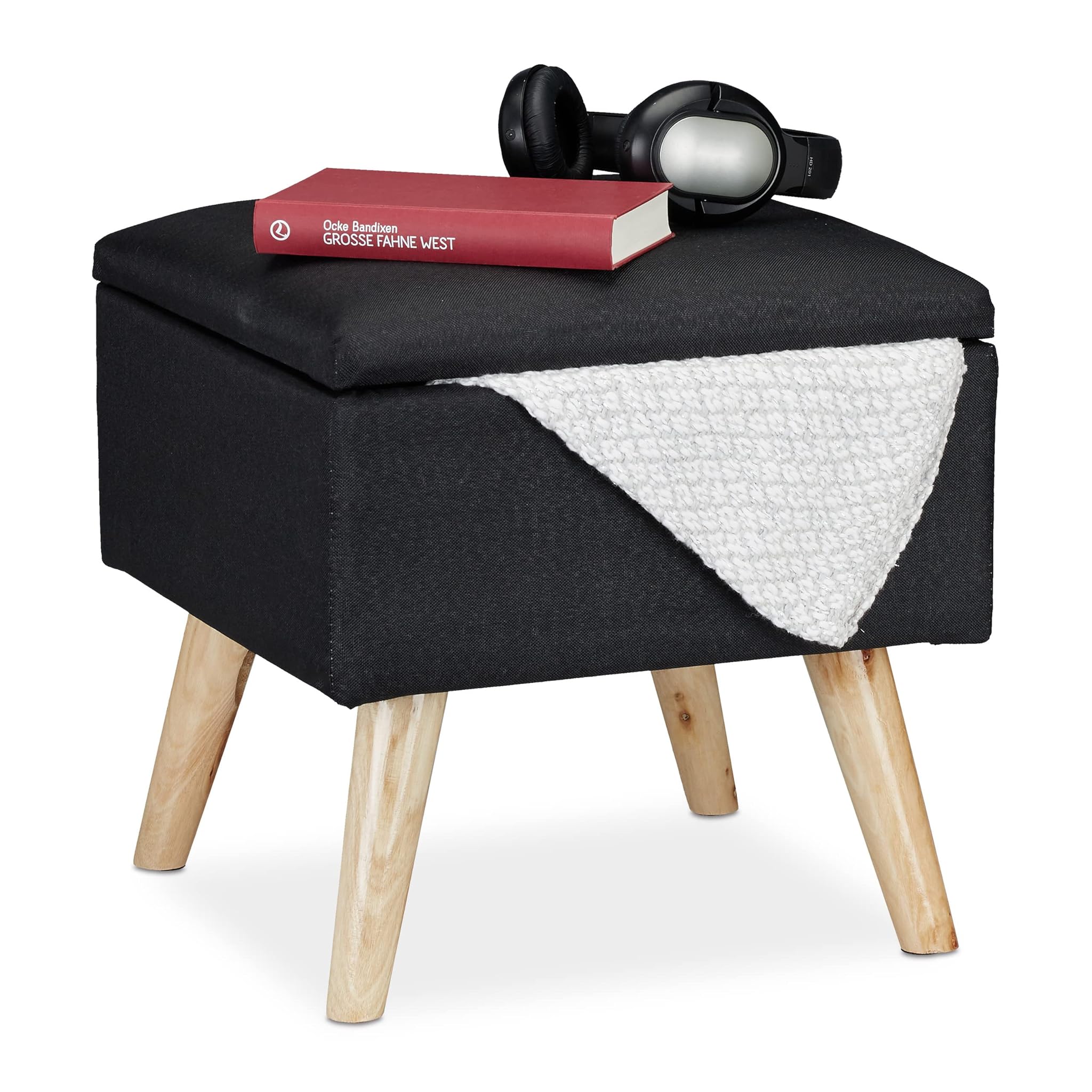 Relaxdays Sgabello con Contenitore 40x40x40 cm, Nero