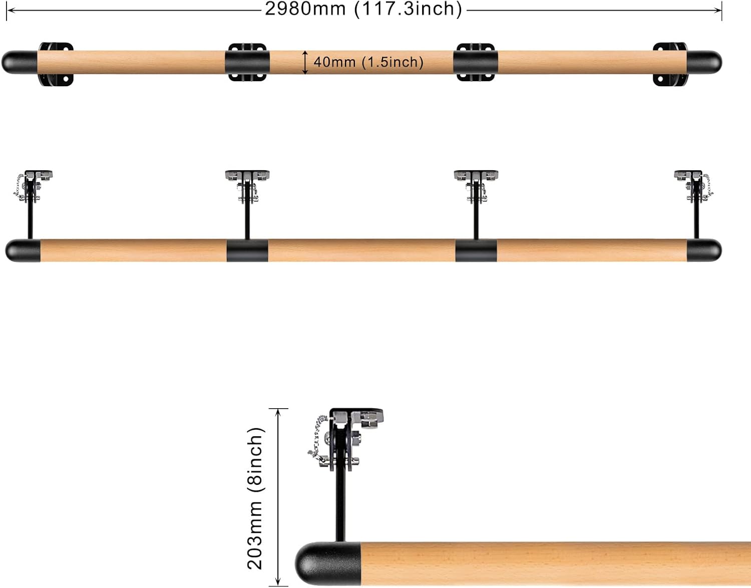 Kipika Barra da Balletto Tradizionale in Legno massello da Parete - immagine 7