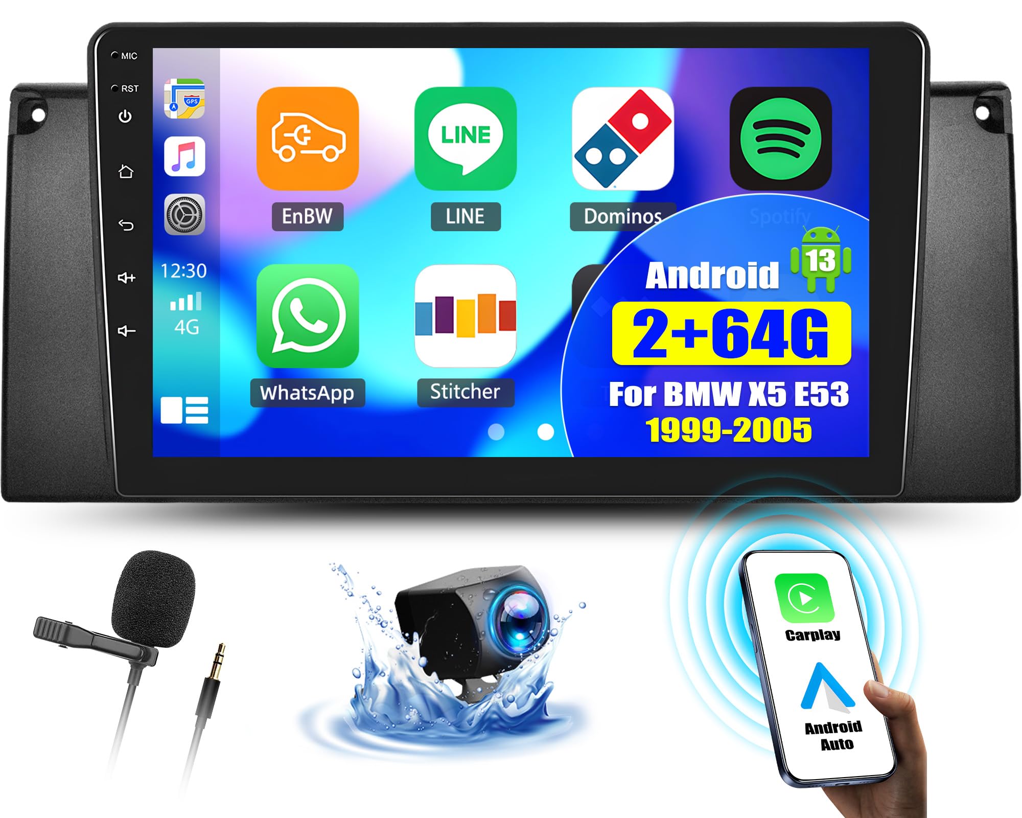 Oiliehu Android 13 Autoradio 2din per BMW X5 E53 1999-2005