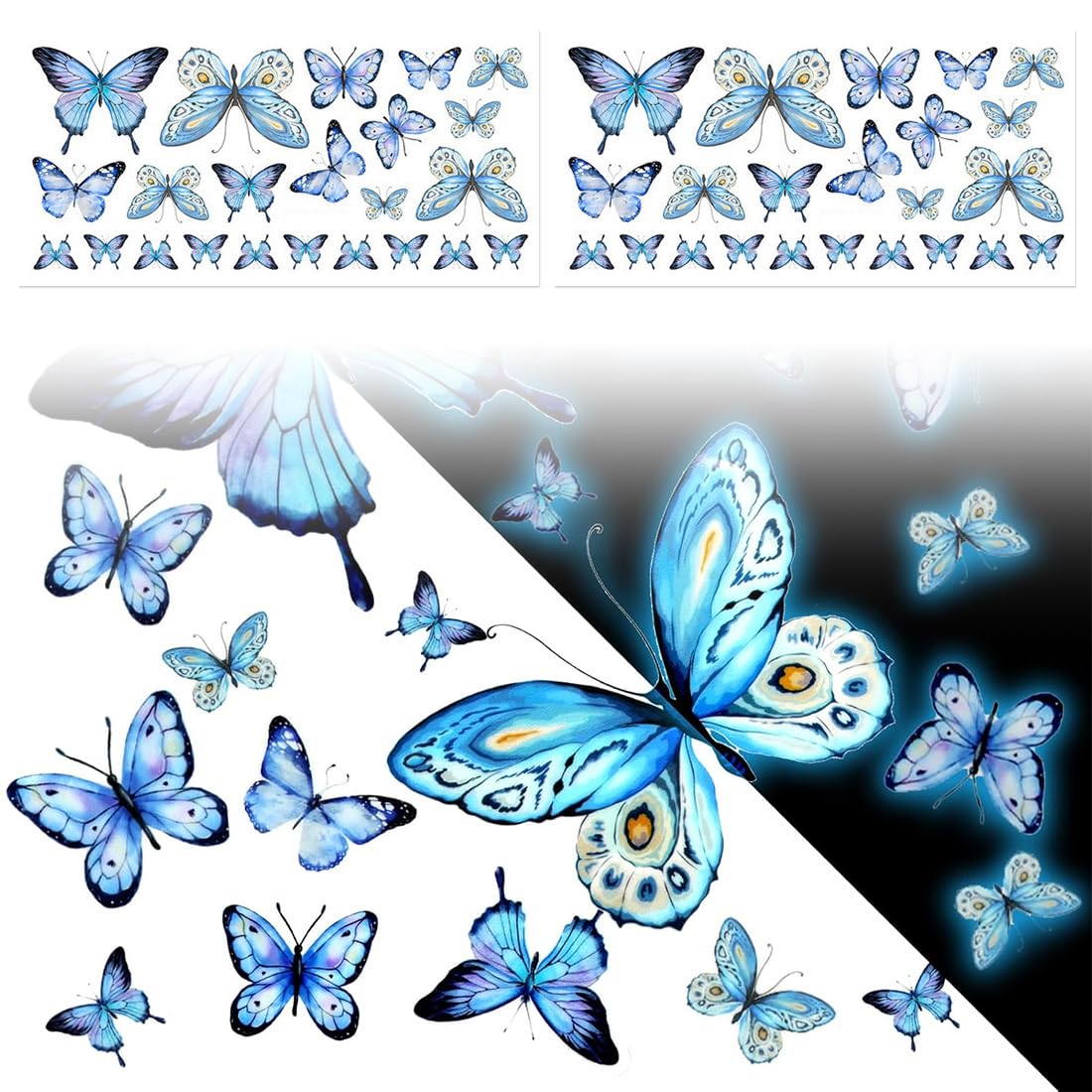 46 Pezzi Stelle Fluorescenti Adesive Soffitto, Autoadesive Farfalla Luminose, Farfalla Adesive Fluorescenti da Parete