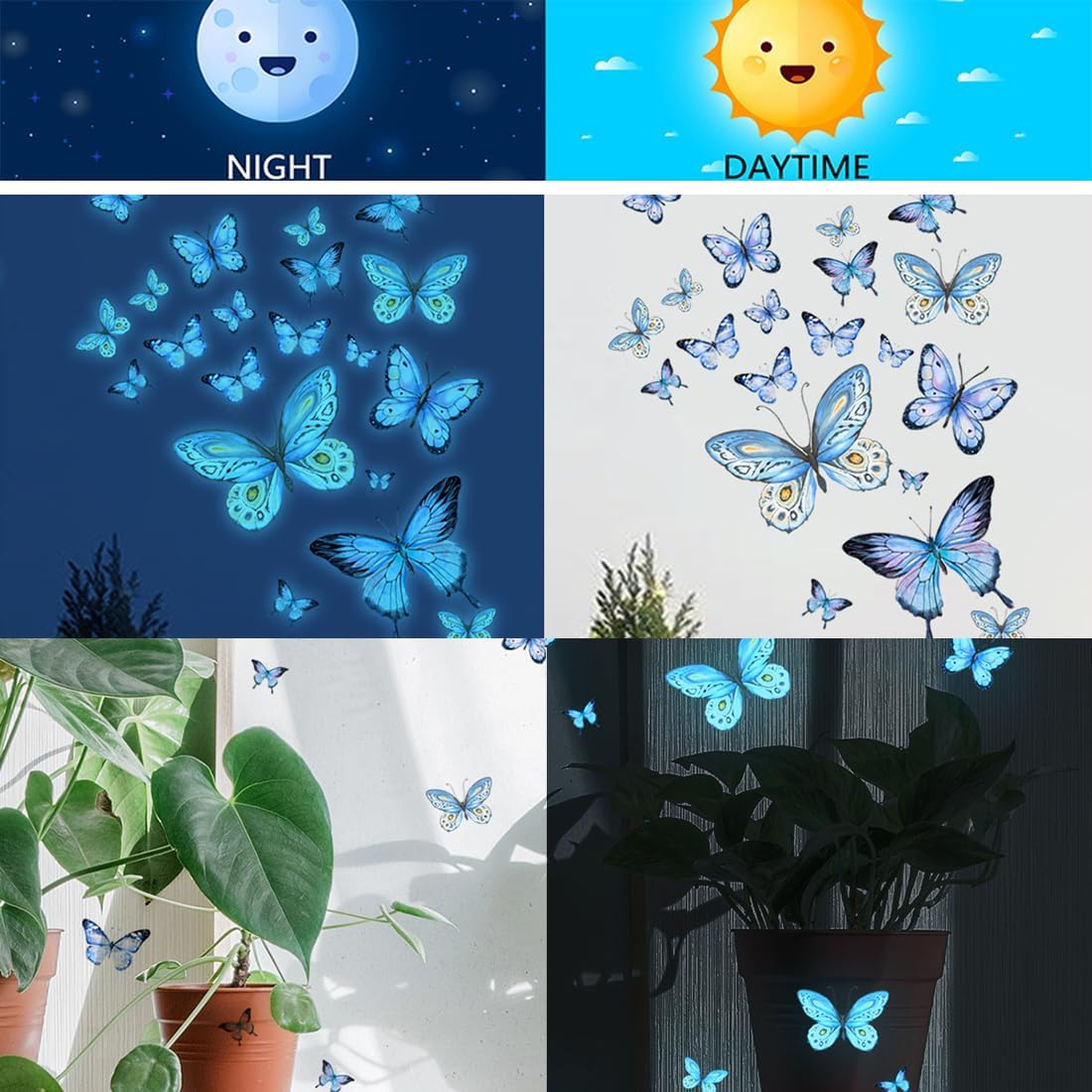 46 Pezzi Stelle Fluorescenti Adesive Soffitto, Autoadesive Farfalla Luminose, Farfalla Adesive Fluorescenti da Parete - immagine 3