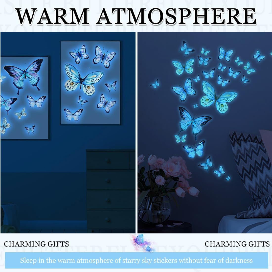 46 Pezzi Stelle Fluorescenti Adesive Soffitto, Autoadesive Farfalla Luminose, Farfalla Adesive Fluorescenti da Parete - immagine 5