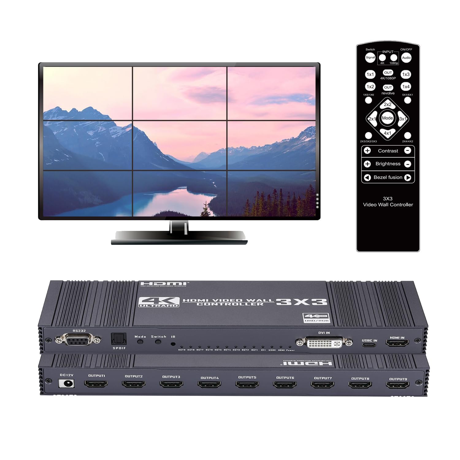Video Wall Controller 3x3 - Processore Multi-Screen 4K@30Hz