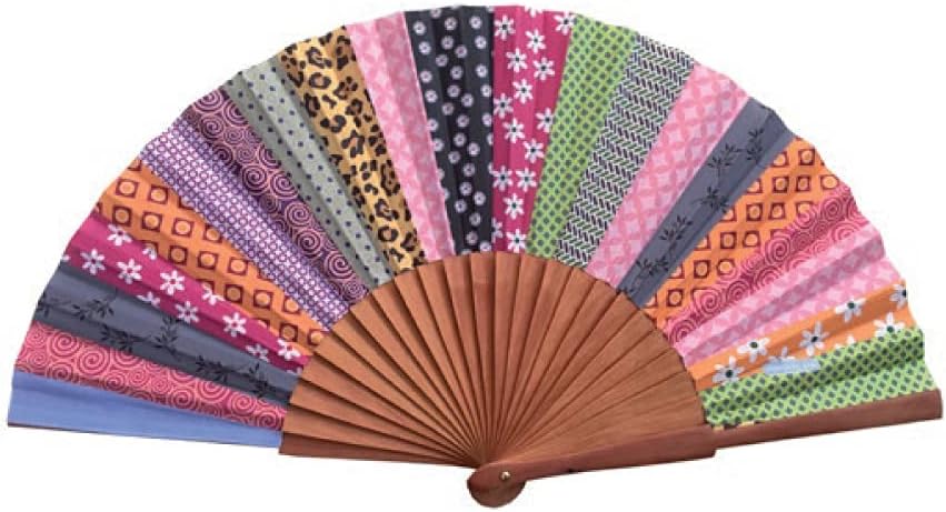 Tusitala Barcelona Ventaglio Legno e Cotone Patchwork - immagine 1