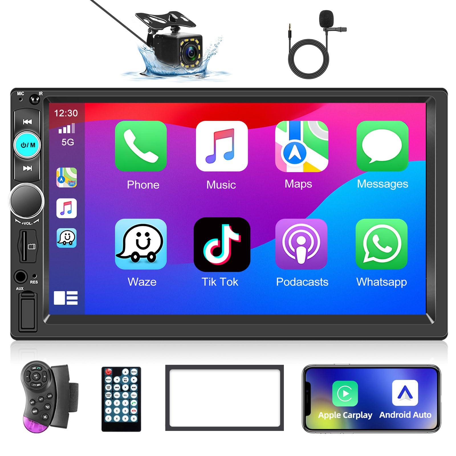 Podofo Autoradio 2 Din 7 Pollici con Carplay e Android Auto