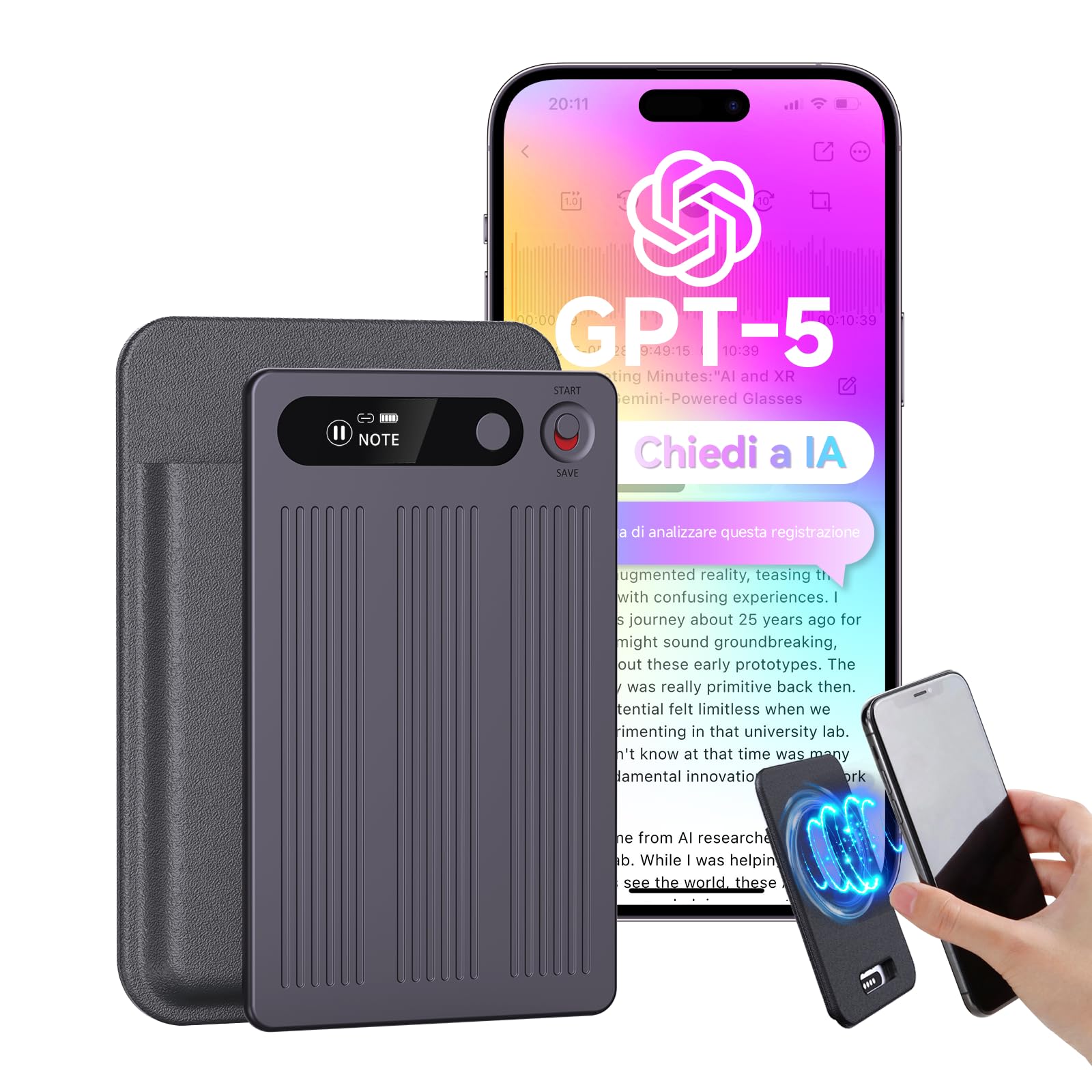 Registratore Vocale AI 64GB con Trascrizione Automatica