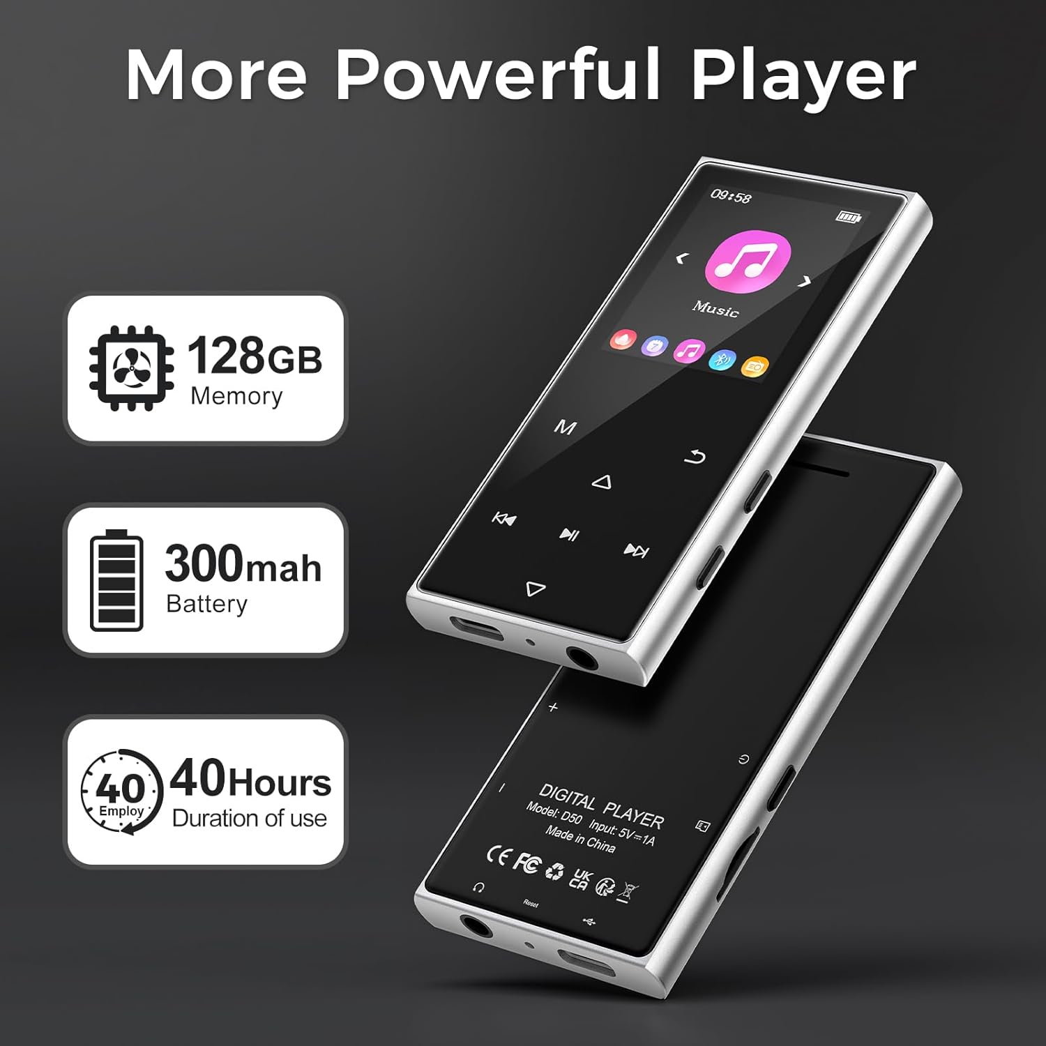 Lettore MP3 Bluetooth 5.3 da 128 GB, Nero - immagine 7