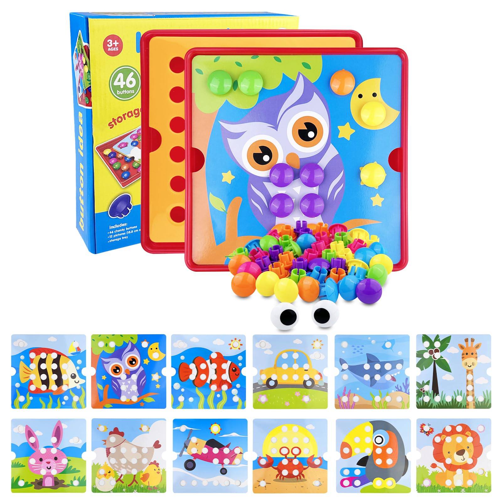 Legpador Gioco Chiodini per Bambini 2 anni, Abbinamento Colorato, Prima Infanzia Arte Cartoni Puzzle, Plugin Game, Giochi Educativi Giocattoli, Giocattolo Educativo con 12 Modelli di Immagini