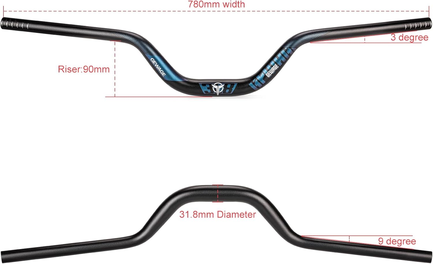 Gewage Manubrio Riser Bici 780mm in Lega Alluminio - immagine 3
