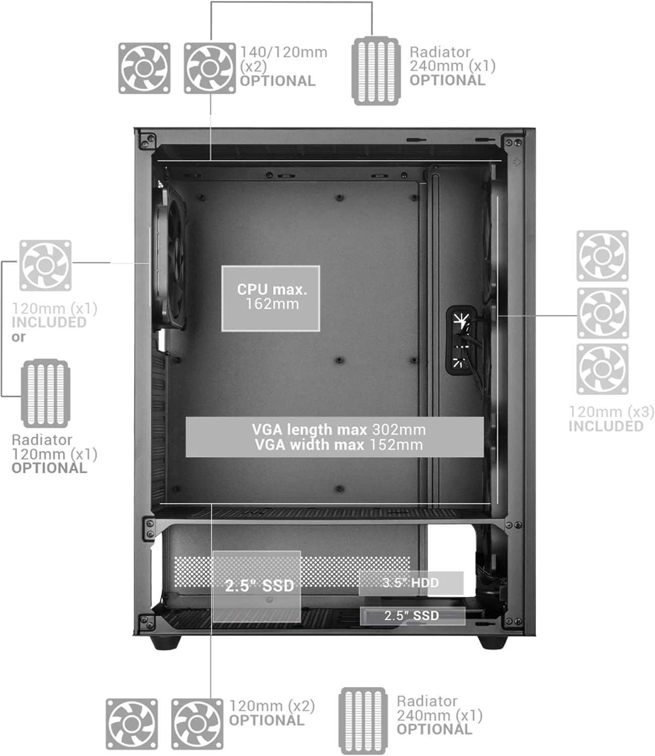 Mars Gaming MC-NEBULA Case Gaming ATX, Nero - immagine 6