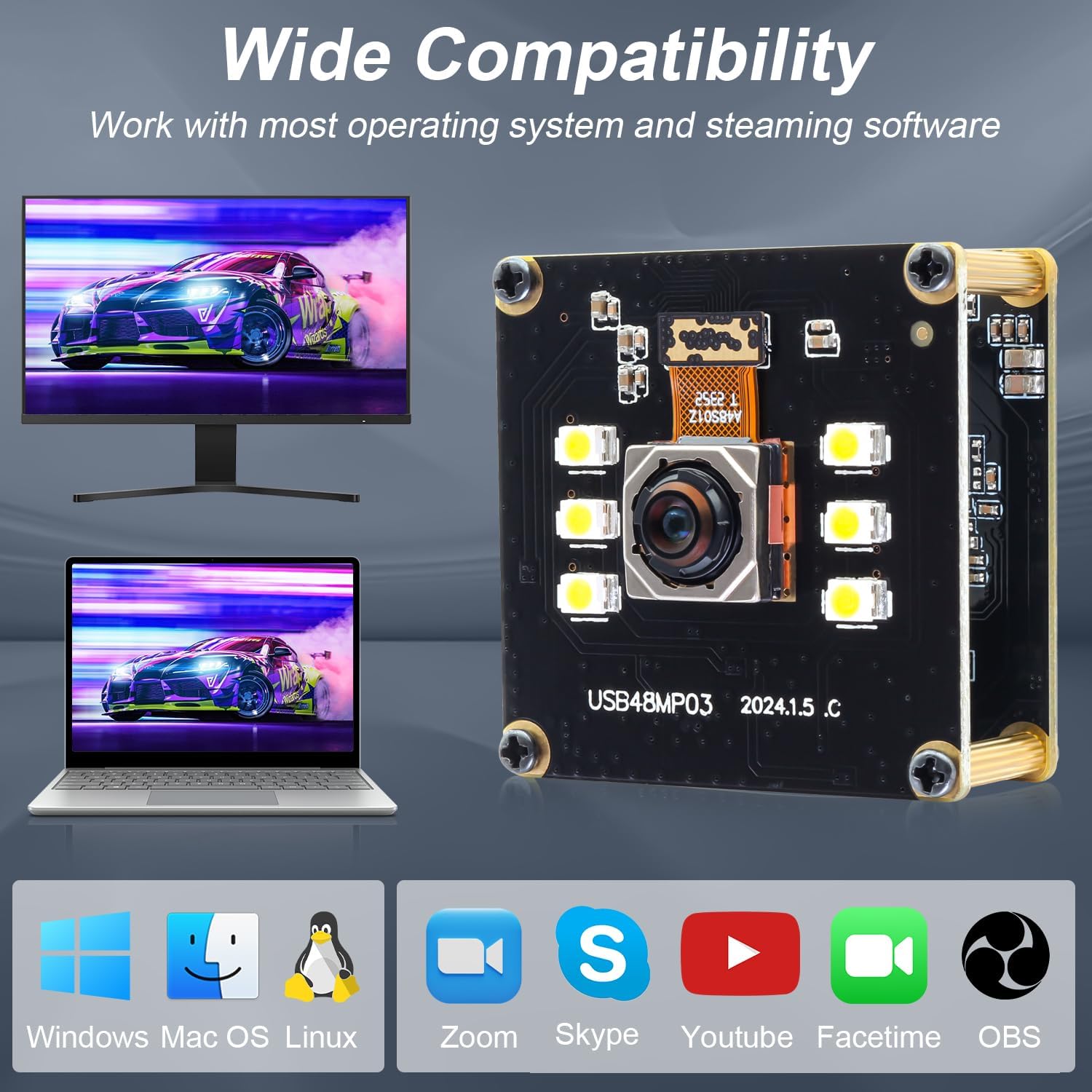 Fotocamera USB 48 MP con Autofocus e 6 LED - immagine 8