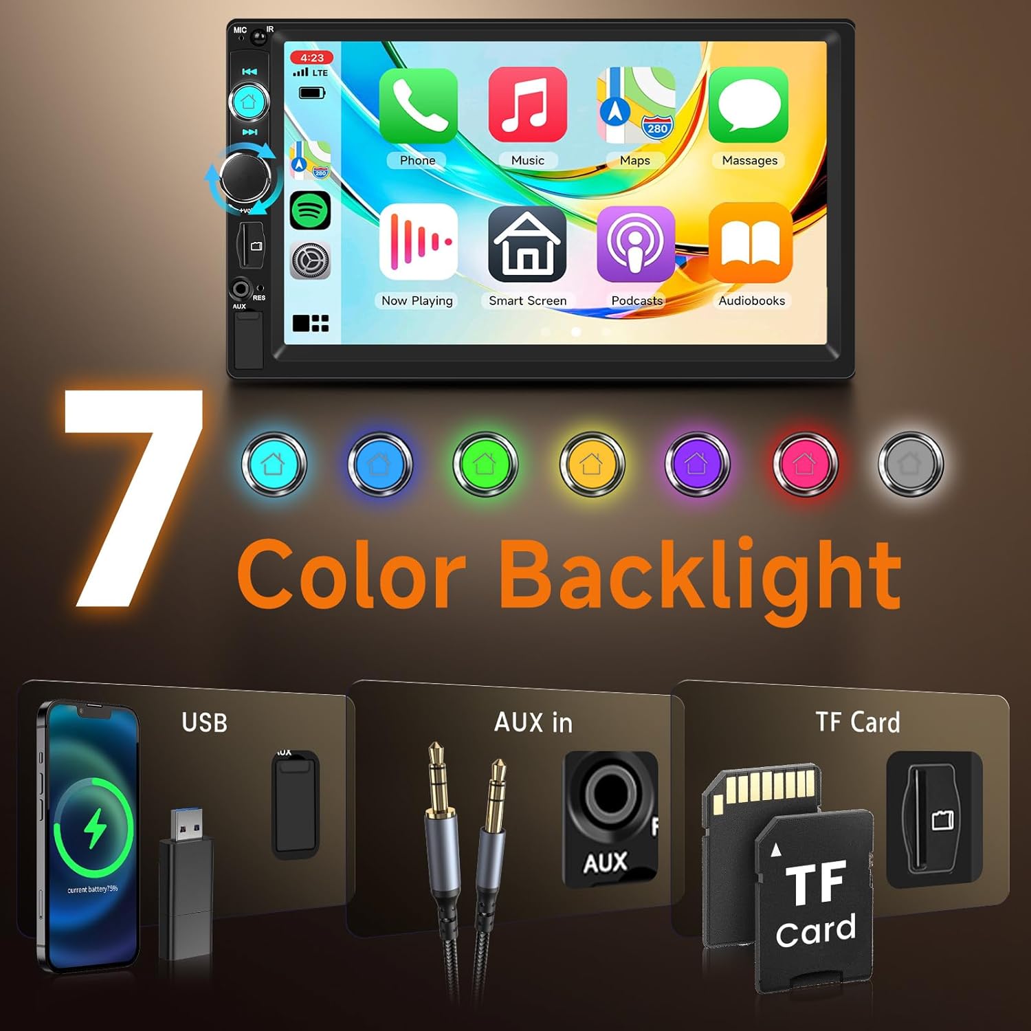 Hodozzy Autoradio 2 Din 7" Wireless Carplay Android Auto - immagine 5