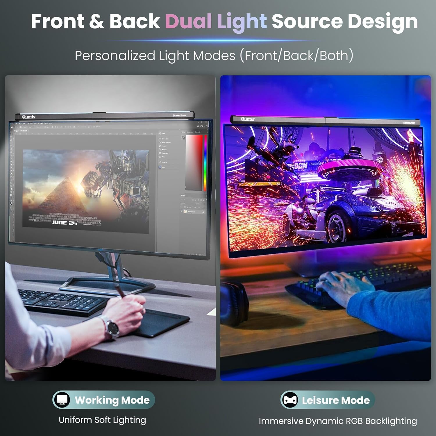 Quntis Lampada Computer RGB 40cm, Nero - immagine 2