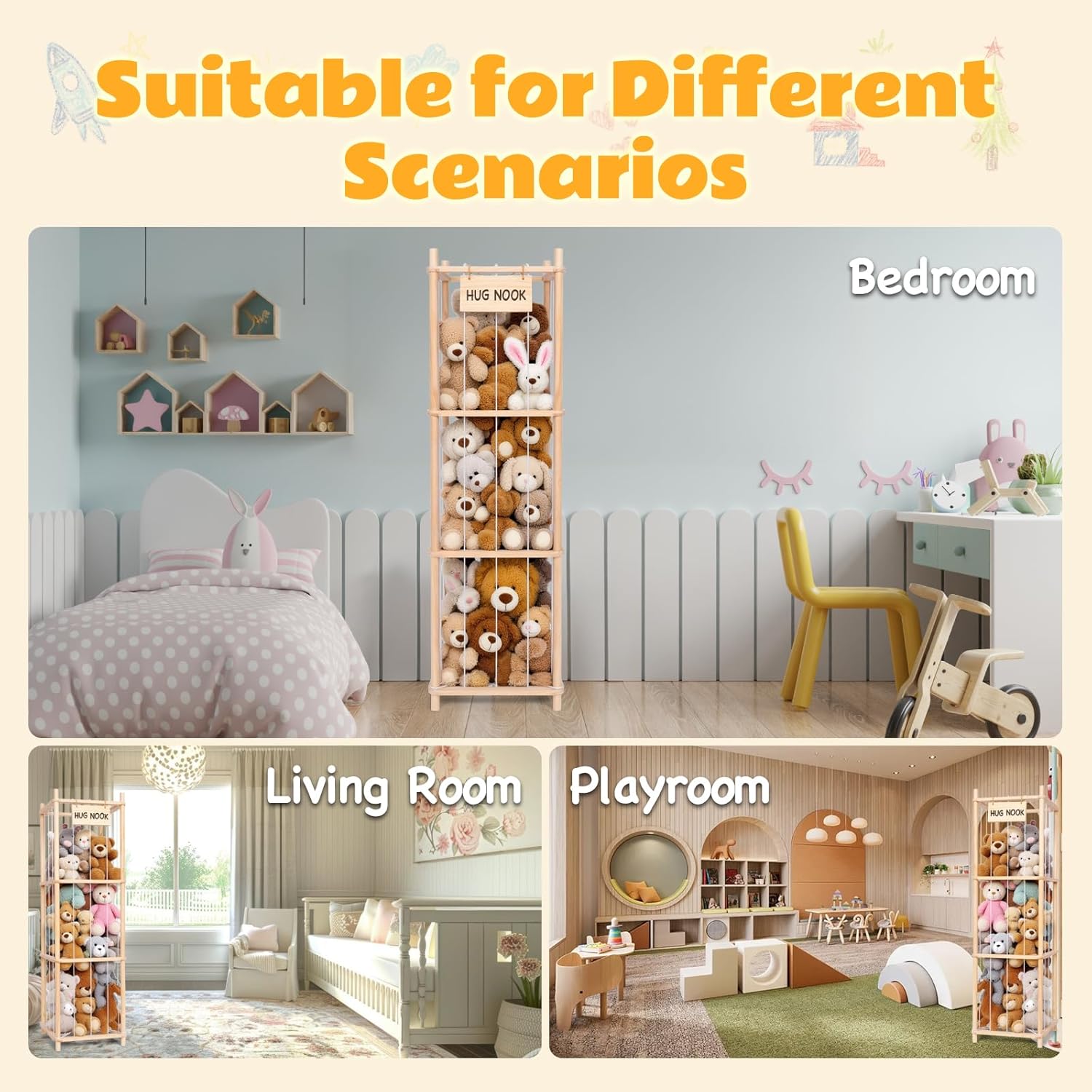 Porta Peluche Verticale Salvaspazio in Legno - immagine 6