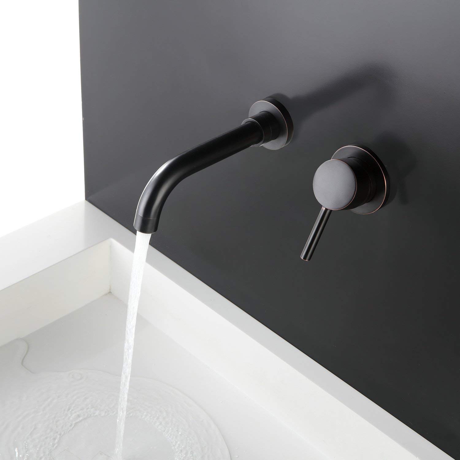 Rubinetto Bagno Lavabo Miscelatore a Muro Nero Opaco