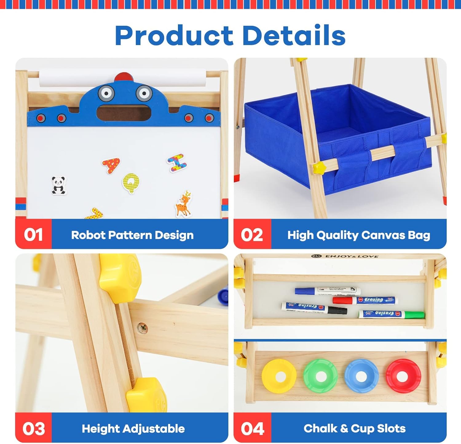 Lavagna con Cavalletto Bambini 3 in 1 Regolabile - immagine 5