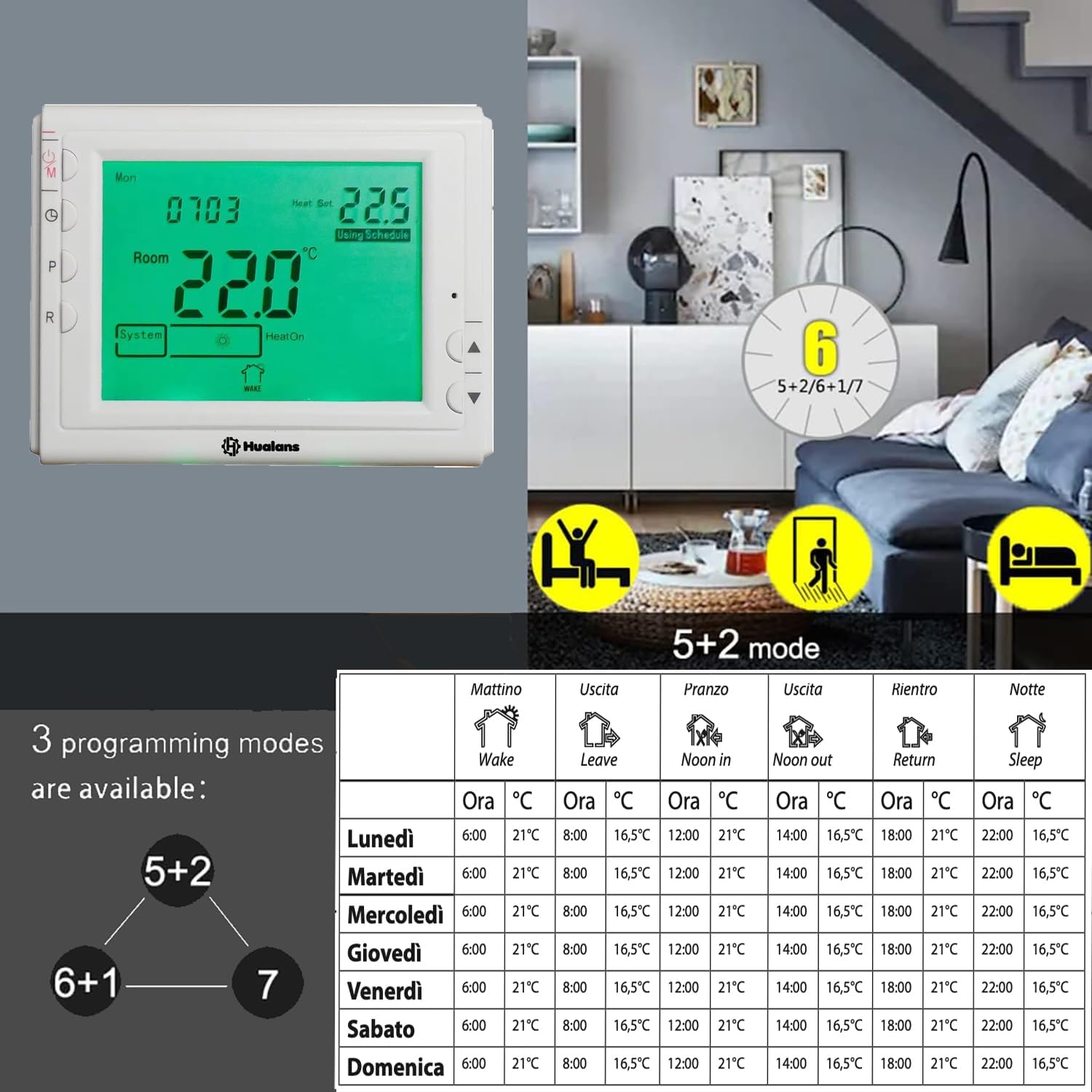 Termostato Digitale Programmabile a Batteria da Parete - immagine 3