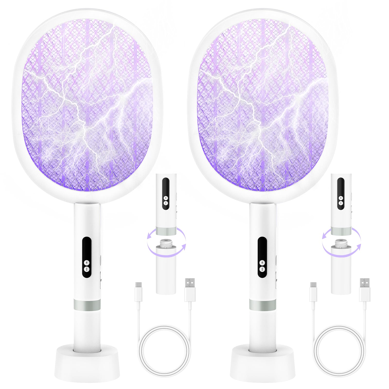 Palone Racchetta Zanzare Elettrica 4000V Ricaricabile USB-C (2 pz)