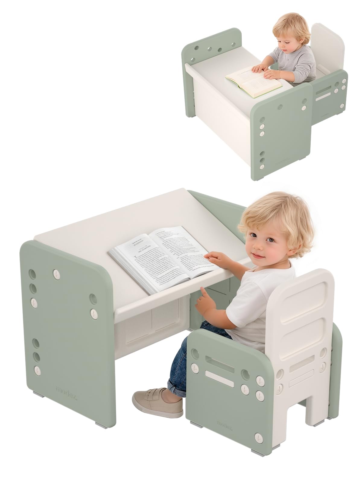 Tavolo e Sedia per Bambini Regolabile in Altezza, Verde
